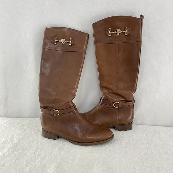 $495 TORY BURCH Nadine BROWN LEATHER Horse Bit Equestrian BOOTS Size 11 #5207 - Picture 11 of 16